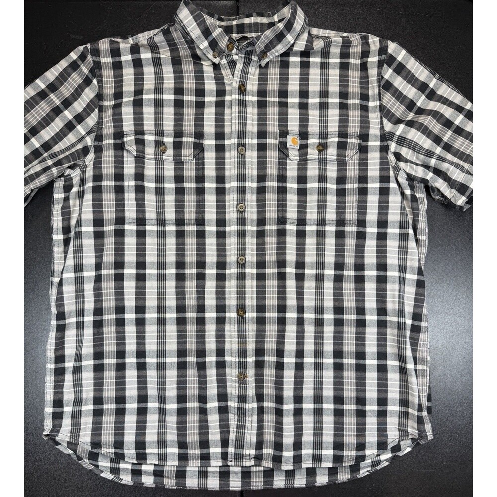 Carhartt Button Down Work Shirt Relaxed Fit Pocket Essential Plaid Black Mens XL